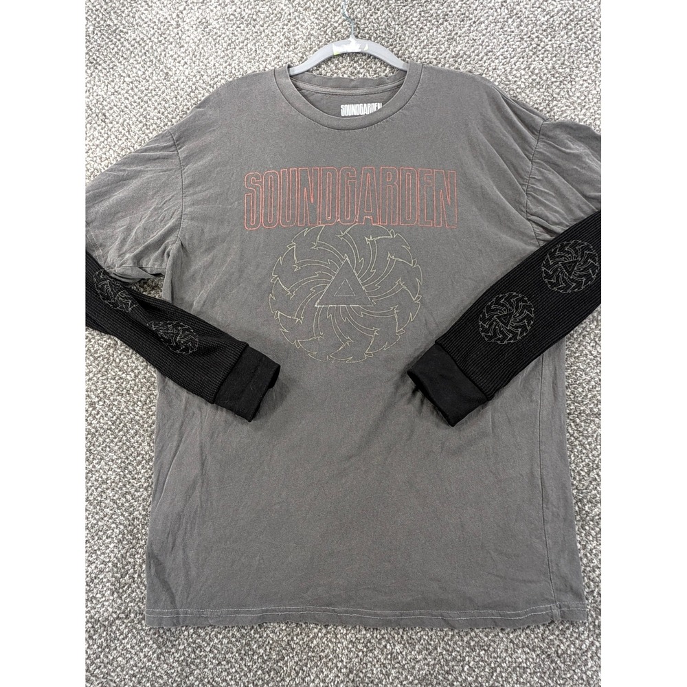 Soundgarden Badmotorfinger Layered Graphic Long Sleeve Shirt Grey Black Large